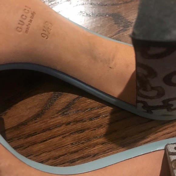 Gucci high block heel horsebit sandals blue brown - Picture 9 of 9